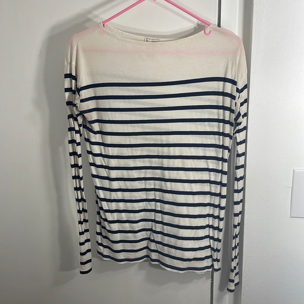 Navy blue and white striped longsleeve shirt